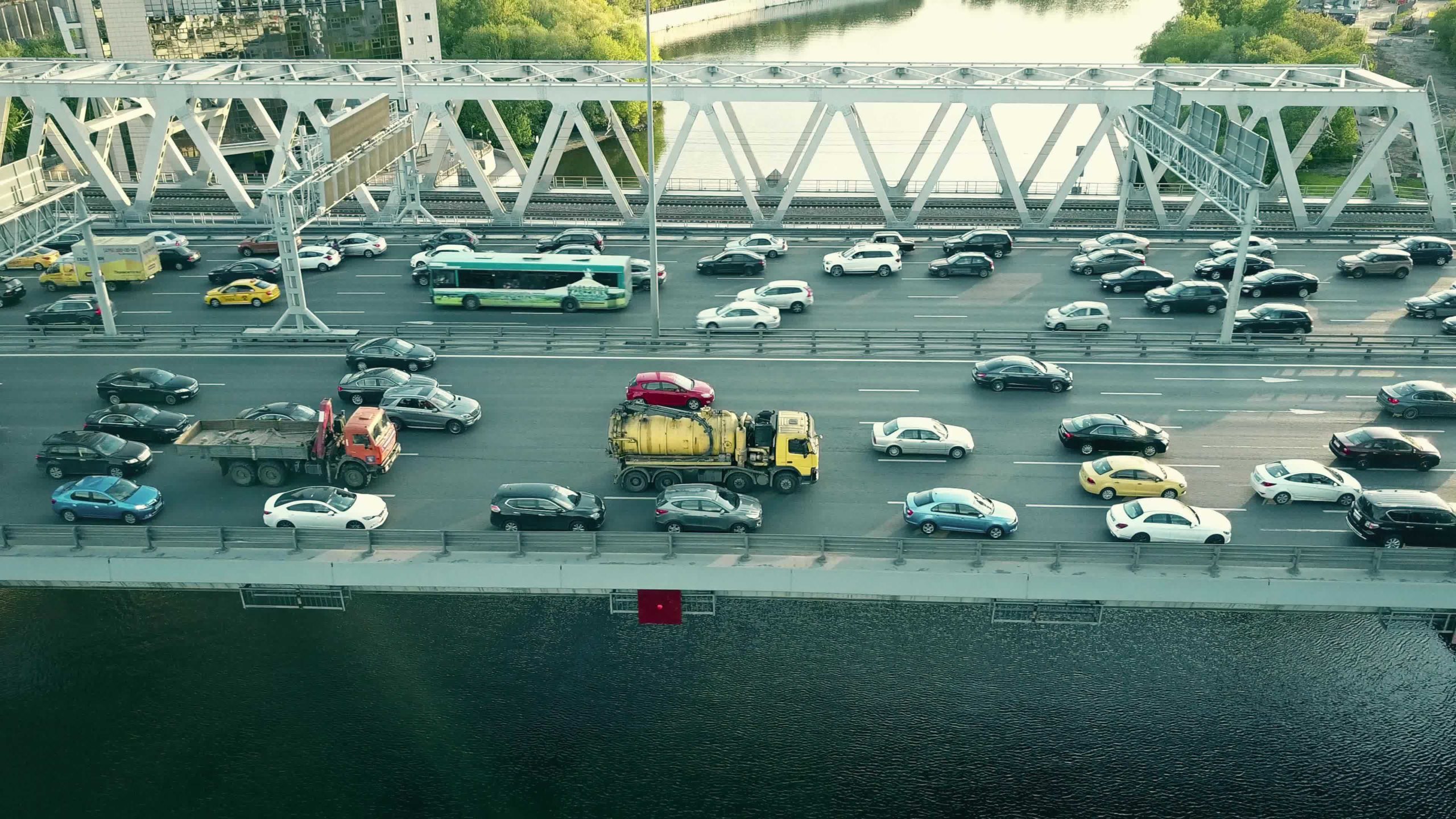 Aerial,Shot,Of,City,Highway,Traffic,Jam,On,A,Car